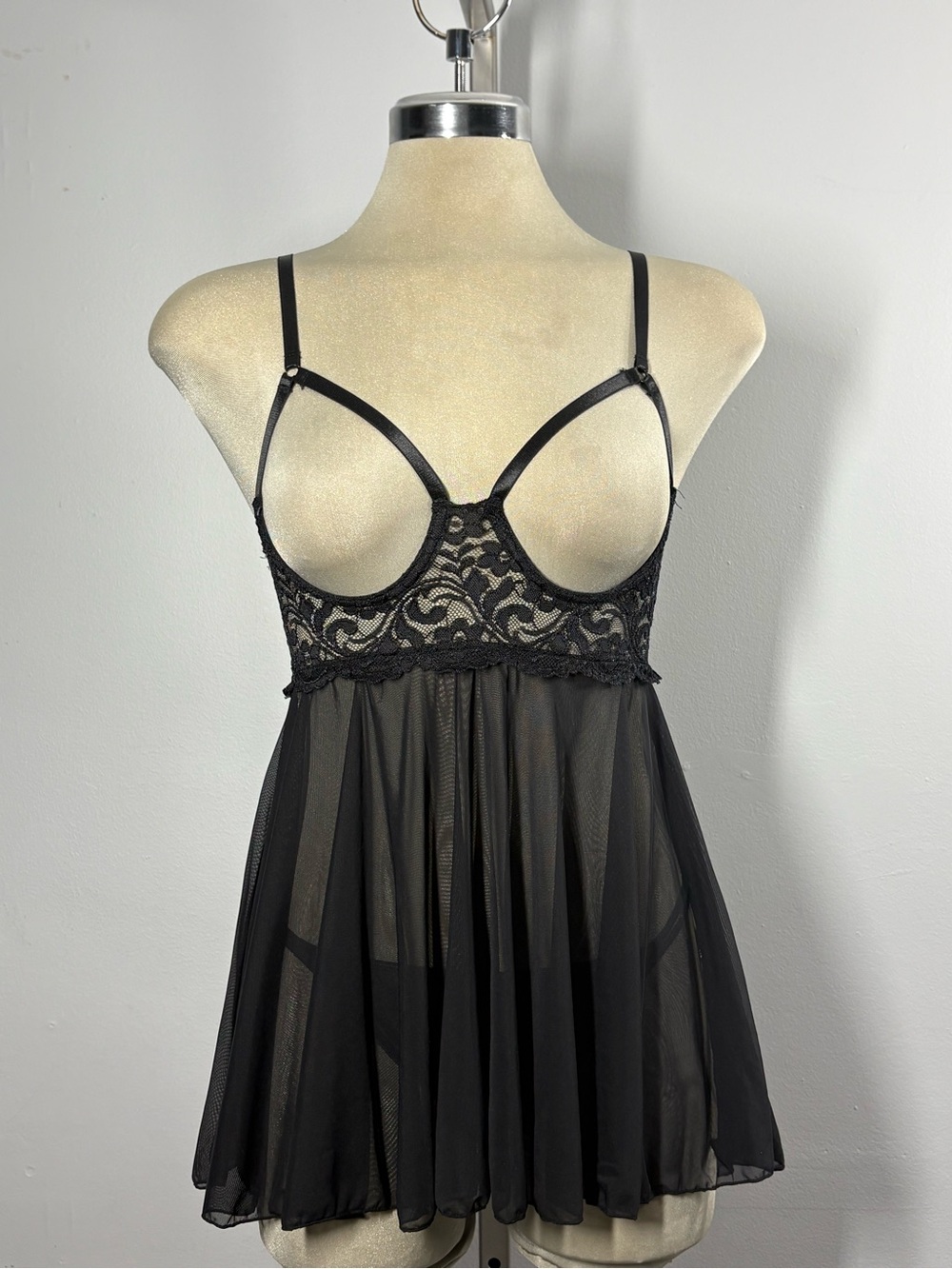 Sheer Black Lace Babydoll Chemise - Unbranded